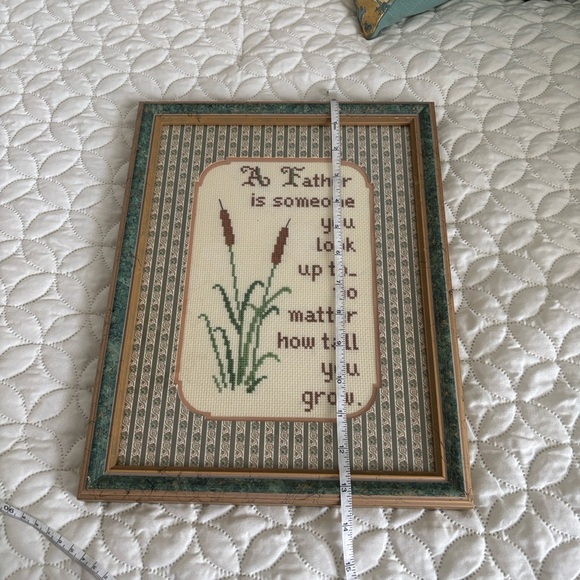 Handmade Cross Stitch Custom Framed A Father is Someone You Look Up To. . .13x14 - Picture 4 of 5